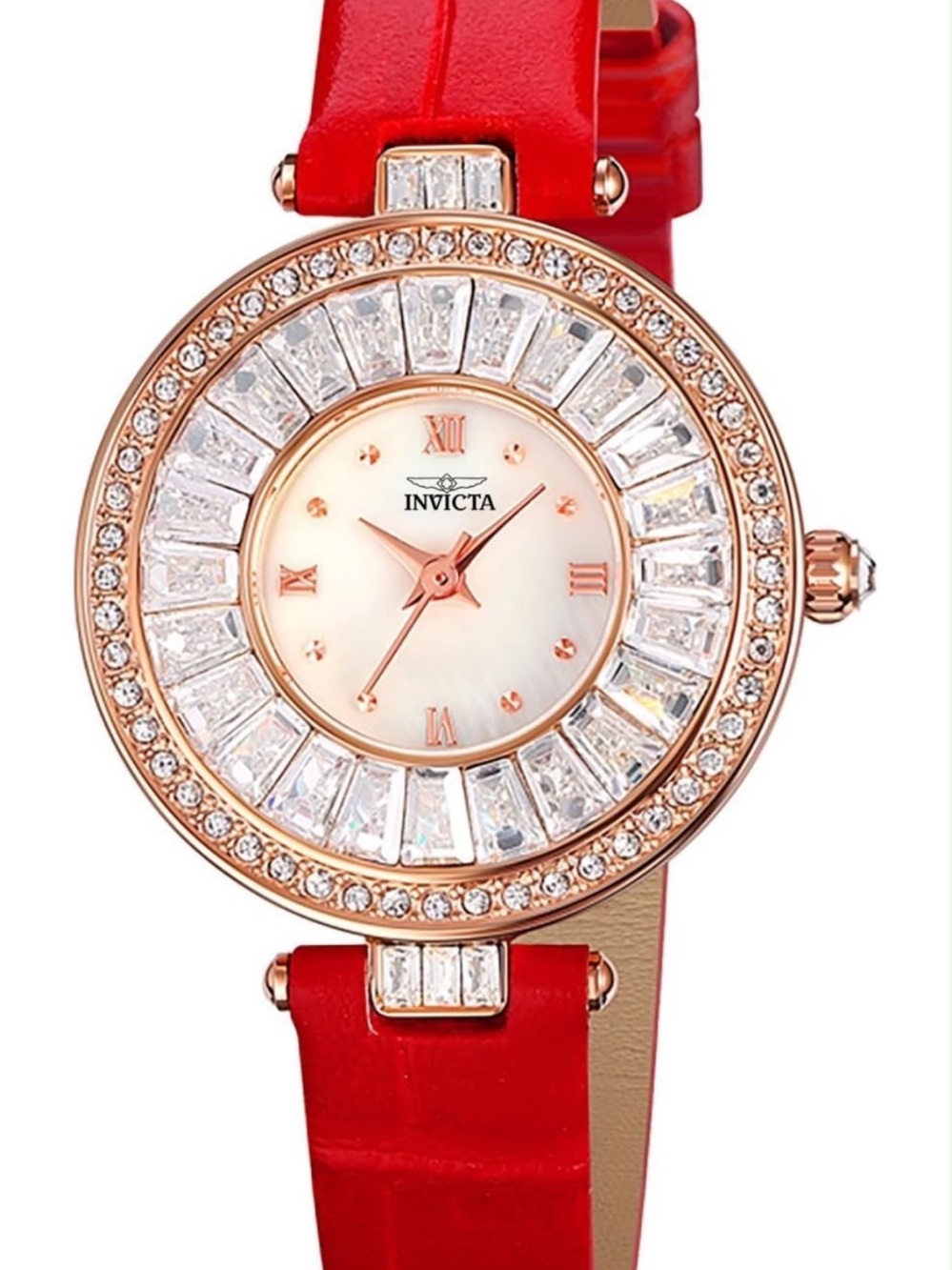 Invicta Celestial Lady Rose Gold Crystal Accent Watch with Red Strap 30mm